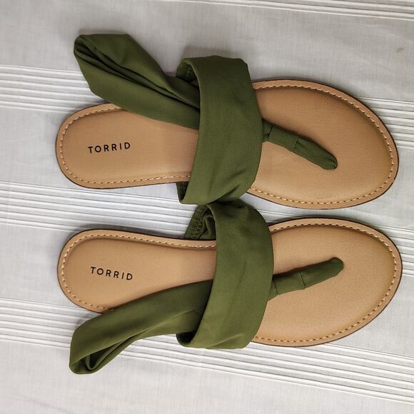 Torrid Fabric T-Strap Sandals Extra Wide Women's Size 11.5WW Dark Green - Picture 4 of 7